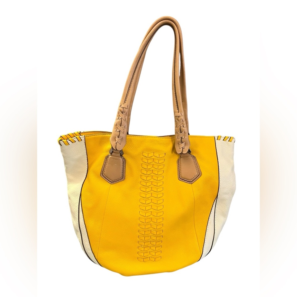 Oryany Lyssie Large Yellow Soft Pebble Leather Tote Cream Patterned SOLD! - Picture 10 of 11